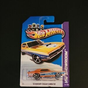 Hot Wheels '69 Mercury Cougar Eliminator Toy Car - Vibrant Orange and Blue